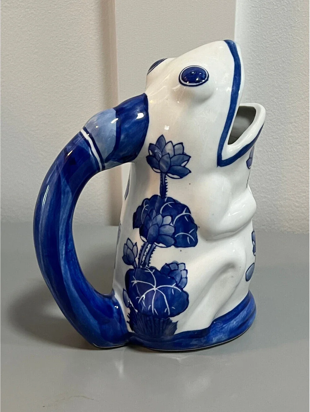 Blue & White Chinoiserie Frog Pitcher